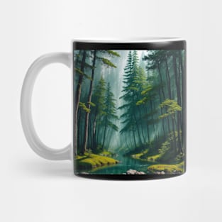 Mysterious Foggy Pine Forest Mug